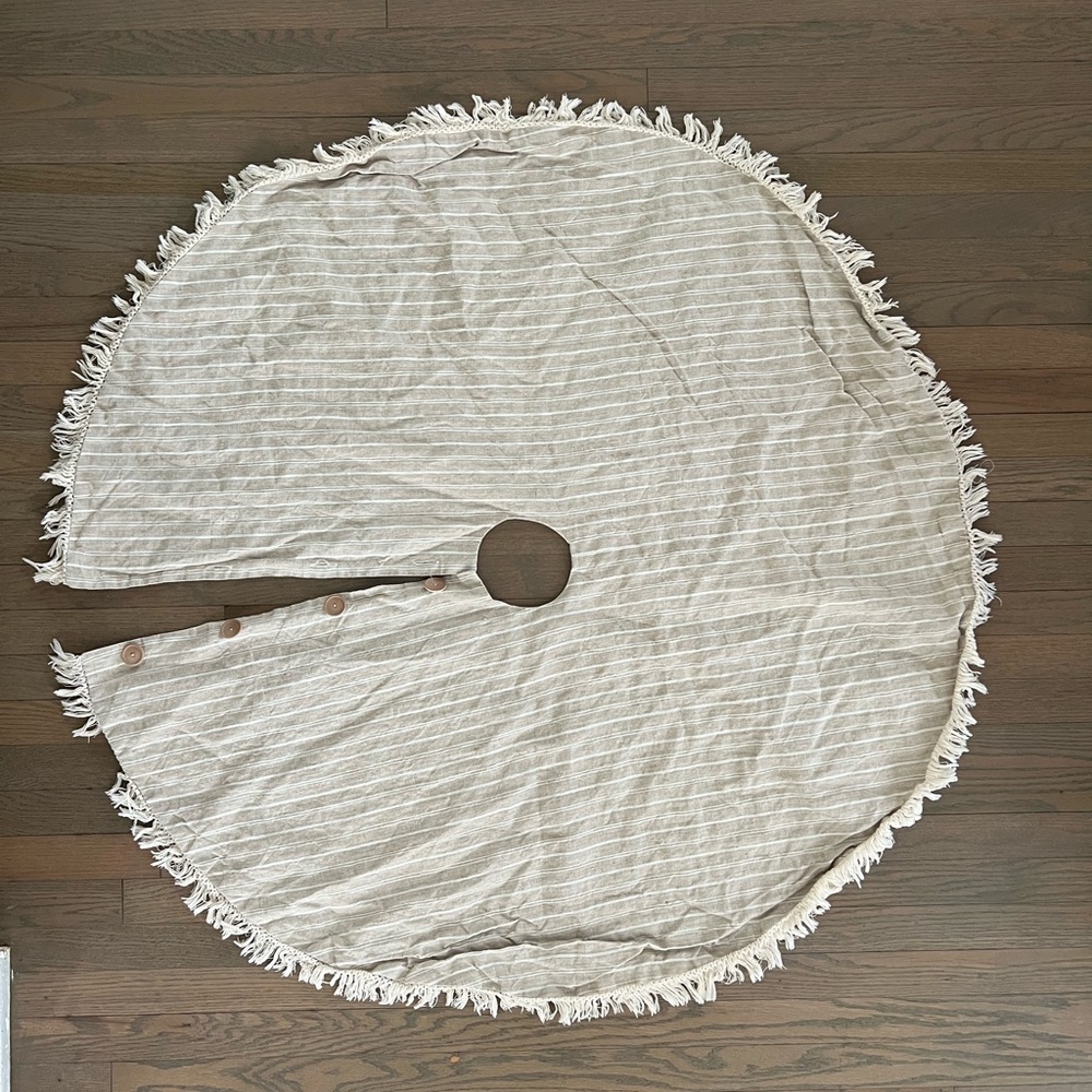 Studio McGee Coastal Linen Christmas Tree Skirt with Fringe